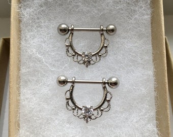 Set of (2) Lace CZ Nipple Rings.239