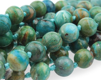 Genuine Blue Peruvian Opal Beads, Gemstone Mala Beads, Blue Gemstone Beads, Natural Peruvian Opal, Beads For Malas, 8mm - 10 beads (ST-112)