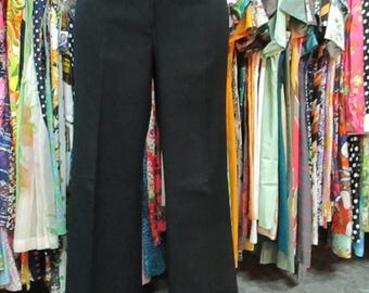 Pantaloni neri a zampa di elefante.Anni 70.Fondo magazzino.Tg 46-48/70s black flared pants/Deadstock/Wool gabardine/Made in Italy/Size 12 US