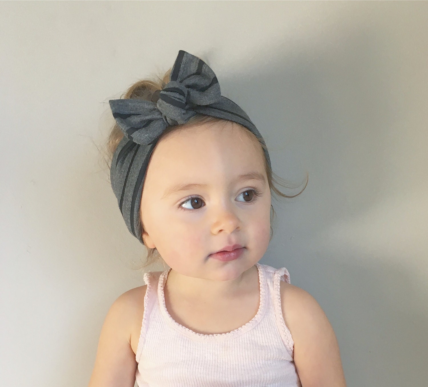 Baby Headwrap in GREY & BLACK Stripes Top Knot
