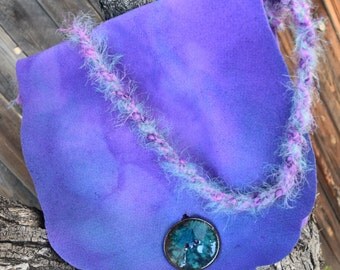 Purples and Teals Hand Dyed Felt Fairy Flower Petal Purse
