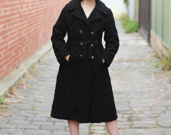 Vintage 1970s Astrakhan Morin Fourrures Inc. Fur Coat / Princess Coat / 1971 Persian Lamb Black Coat / Couture Coat / M