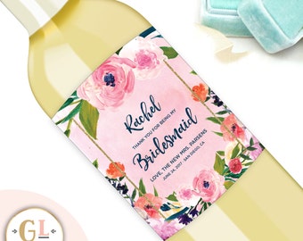 Thank You For Being my Bridesmaid Wine Labels, Be My Maid of Honor Ask, Bridesmaid Thank You Gift, Wedding Party Wine Labels, Bridesmaid Ask