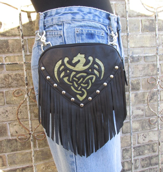 Black Leather Belt Bag clip on belt loop bag womens hip bag