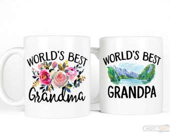 Grandparent Mugs Set | New Grandparent Gifts-for Grandparent Announcement-Worlds Best Grandma and Grandpa Coffee Mug Set-Anniversary Gift