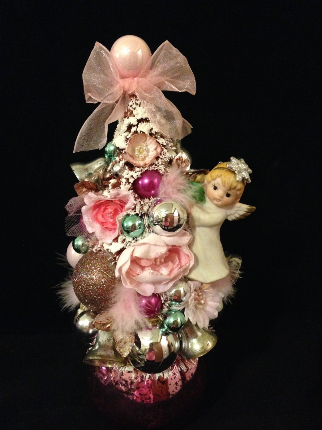 Vintage Pink Bottle Brush Tree Tabletop Christmas Tree