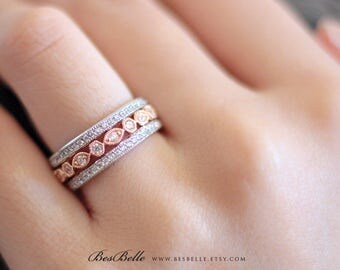 three art deco eternity band set 156 ct pave diamond simulants all around stone - Three Band Wedding Ring three art deco eternity band set 156 ct pave diamond simulants all around stone - Three Band Wedding Ring