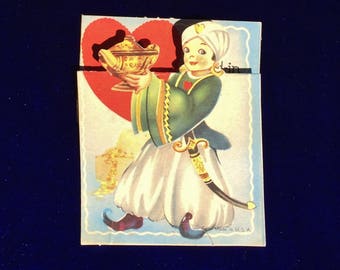 1940's Aladdin Valentine Card with Genie Lamp