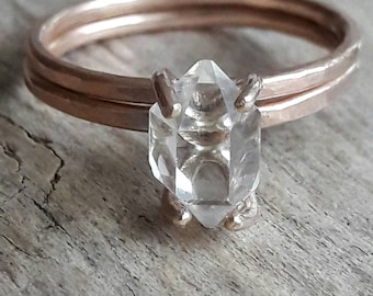 rose gold herkimer diamond wedding set bridal set rose gold fill wedding rings - Stone Wedding Rings rose gold herkimer diamond wedding set bridal set rose gold fill wedding rings - Stone Wedding Rings