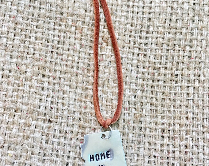 Arizona Necklace, Suede Necklace, Home State Necklace, Home Heart Necklace, Hand Stamped Jewelry, Arizona Gifts, Suede State Necklace