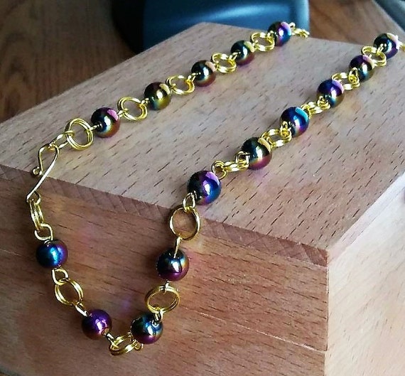 Handmade Brass Wire Necklace With MultiColored Hematite