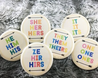 Set of 2/4/6 ANY PRONOUN(S) LGBTQ+ Transgender 2.25" Pinback Pronoun Buttons