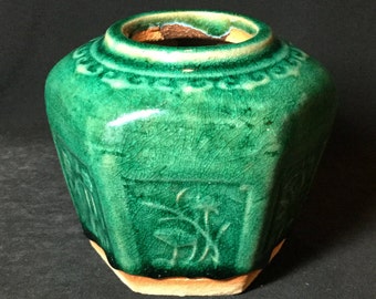 Chinese Shiwan Hexagonal Glazed Ginger Jar