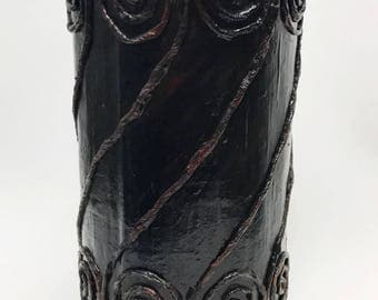 Black Flower Vase, Rustic looking, vintage looking, Wood like, Home decor, vase, Paper- mache Vase, Textured Home Decor, Country style decor