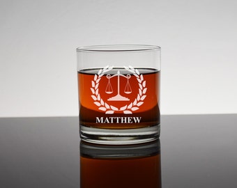 Engraved Lawyers Rocks Glass, Scales of Justice, Custom Rocks Glasses, Personalized Lawyer Glasses, Gifts for Lawyers, Whiskey Glasses