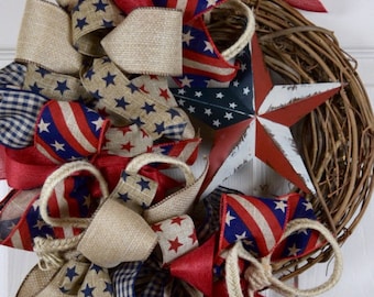 Rustic Americana Star Grapevine Wreath; Country Primitive Rustic Patriotic Door Decor Wreath; Fourth of July Memorial Day Labor Day Wreath
