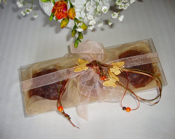 Beige Brown Chocolate Luxury Handmade Soaps Set, Beauty Gift Set, Glycerin Scented Soap, Flower Soaps, Graduation Gift, Fathers Day Gift