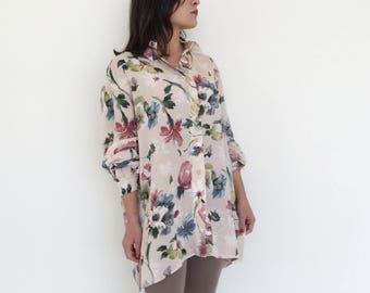 Vintage soft pink floral button down shirt.over size
