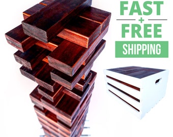 Giant Tumble Tower (Walnut) w/ Optional 2-in-1 Storage Crate / Game Table | Fast & Free Shipping | Wedding Guest Book Alternative