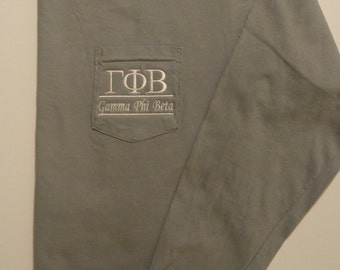 Long Sleeve Greek Shirt, Gamma Phi Beta, Gamma Tee Shirt, Sorority T Shirt, Pocket T Shirt, Monogrammed Pocket Tee, Personalized Tee Shirt