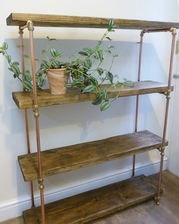 Industrial Copper Pipe Shelving Unit from Reclaimed Wood