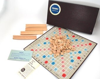 Reserved -- NEAR MINT vintage 1953 Scrabble board game, complete! Brown box, Selchow & Righter, 1950s, midcentury, mid century, crossword, w