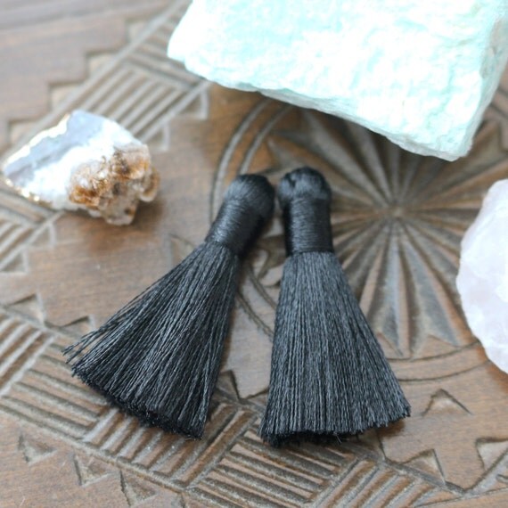 Set of 4, Black Tassel, Tiny Tassel, 1.5 inches, Mini Tassels, Black Tassels, Black Silk Tassels
