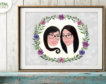 Custom Gay Couple Portrait Illustration, Gay Wedding Gift, Same Sex Couples, Gay Pride, Gay Marriage, gay anniversary, gay birthday