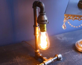 Edison Bulb Desk Lamp 90 degree base - 1 cent Shiipping -Industrial Pipe Lamp - Urban Industrial - Steampunk Lamp - Rustic Charm