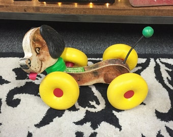 SALE Wobbles Fisher Price Dog Pull Toy Wood Litho 1964 N. 130