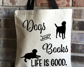 Dog Lover Gift - Book Lover Gift - Dogs Books Large Tote Bag - Labrador Retriever - Pet Lover Gift - New Puppy Gift - Large Canvas Tote Bag