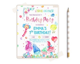 Trolls Birthday Invitation, Trolls Birthday Party, Trolls Invitation, Trolls Birthday Invite, Trolls Party, Trolls theme, Trolls Invitations