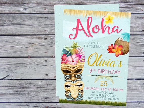 Hawaiian Party Luau Birthday Invitation Summer Birthday