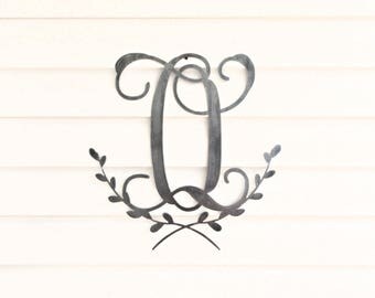 Metal Monogrammed Door Hanger with Laurels | home decor front door, porch