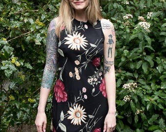 VINTAGE 1990s All That Jazz Black Floral Mini Dress