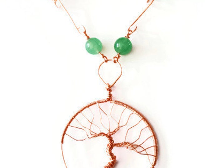 Copper Tree of Life Pendant, Green Aventurine & Tiger Eye Necklace, Copper and Gemstone Necklace, Heart and Root Chakra Necklace