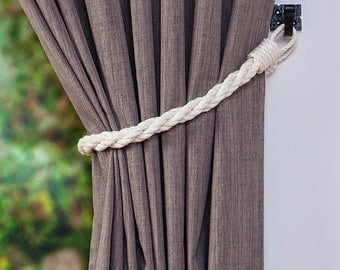 Cotton Rope Twist White Curtain Tie-backs/ Nautical curtain hold-backs/ shabby chic living room/ window treatment/ white rope tiebacks