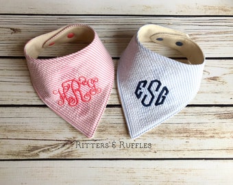 Monogrammed Seersucker Baby Bib | Monogrammed Baby Bib | Baby Bandana Bib | Gift For Baby Girl | Gift for Baby Boy | Baby Shower Gift