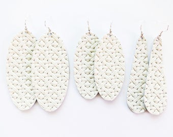 White Leather Earrings / Large Earring / Statement Earring / Oval Earring / Diffuser Jewelry / Long Earring / Lightweight / Extra Large