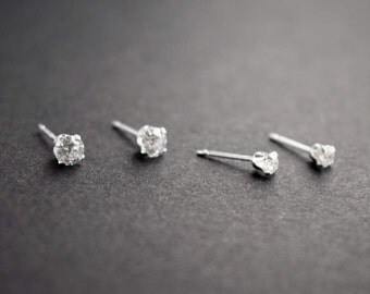 Minimalist sterling silver earrings. Cz earrings stud. 3 mm Cubic zirconia earrings. Silver earring and cubic zirconia stud. pease