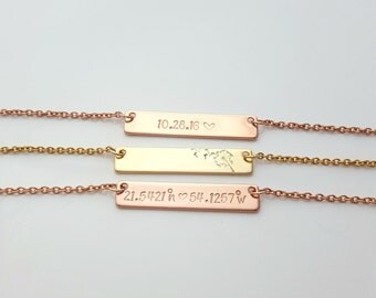 Rose Gold Necklace, Personalized Necklace, Dainty Necklace, Minimalist Jewelry, Customized Necklace, Stamped Necklace, Gift for Her