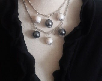 Boho chic strand necklace and Earrings Gray stone beads on chains collier JuKay Design jewelry set