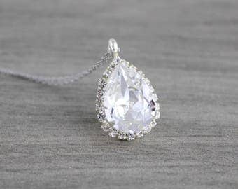 Crystal Bridal necklace, Bridesmaid necklace, Wedding jewelry, Swarovski crystal necklace, Wedding necklace, Pendant necklace, Teardrop