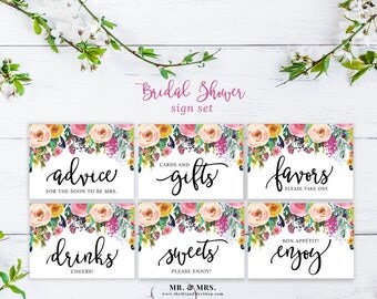 Floral Bridal Shower Sign Set JPG, Printable Wedding Sign Set, Watercolor Flowers, Instant Download, Shower Signs, Gifts, Favors, MAM106_28