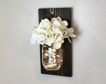 Mason Jar Wall Decor, Lighted Mason Jar, Rustic Home Decor, Country Decor, Mason Jar Decor, Wedding Decor, Farmhouse Decor, Outdoor Lights