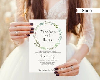 Garden Wedding Invitation Printable, Wedding Invitation Suite Template, Invitation Set, #A003B, Editable PDF - you personalize at home.