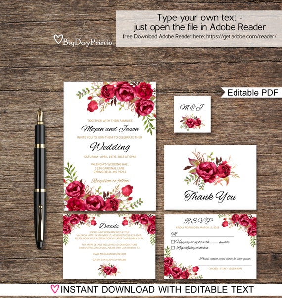 Templates For Wedding Invitations; Red 2