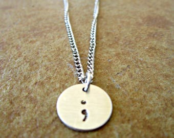 Semicolon Necklace, Semicolon Jewelry, Project Semicolon, My Story Isn't Over, Handstamped Necklace, Inspirational Necklace, Semi Colon