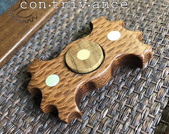 Dual Bar Finger Spinner | Hand Fidget Toy | LeopardWood w/ Brass Weight Inlay