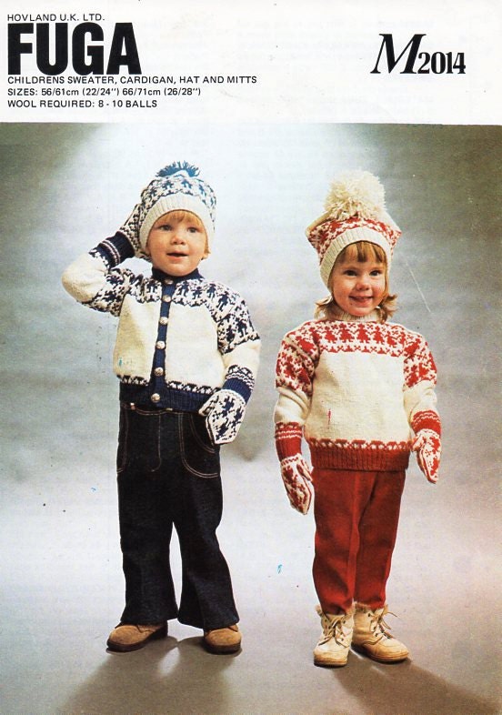 baby / childs fair isle sweater cardigan hat mitts knitting pattern pdf ...